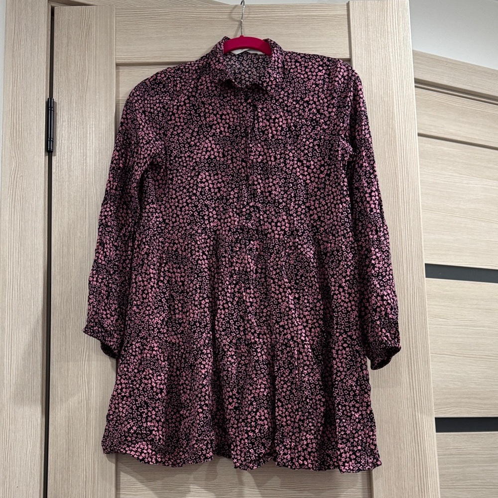 H&M Pink and Black Floral Long Sleeve Dress